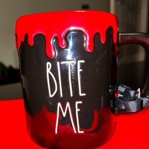 Rae Dunn Red and Black Halloween Mug "Bite Me"